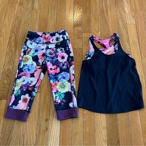 Old Navy Active Outfit Girls Size 6/7 Floral Tank Top Cropped Legging Capris
